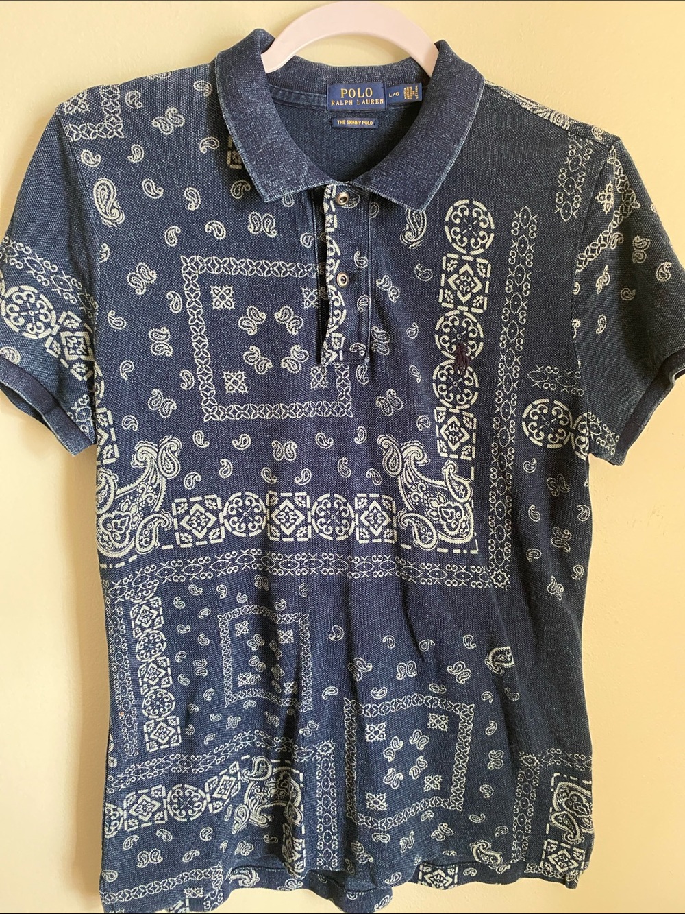 Vintage Polo by Ralph Lauren Cotton Bandanna Cutaway Collared Skinny Polo 2016